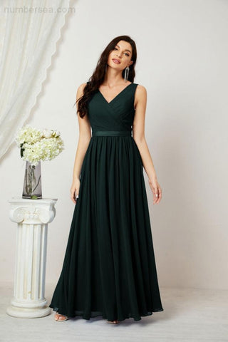 Women's Chiffon Long Bridesmaid Dresses A line Sleeveless Formal Prom Gown for Evening Party Homecoming Dresses 2808