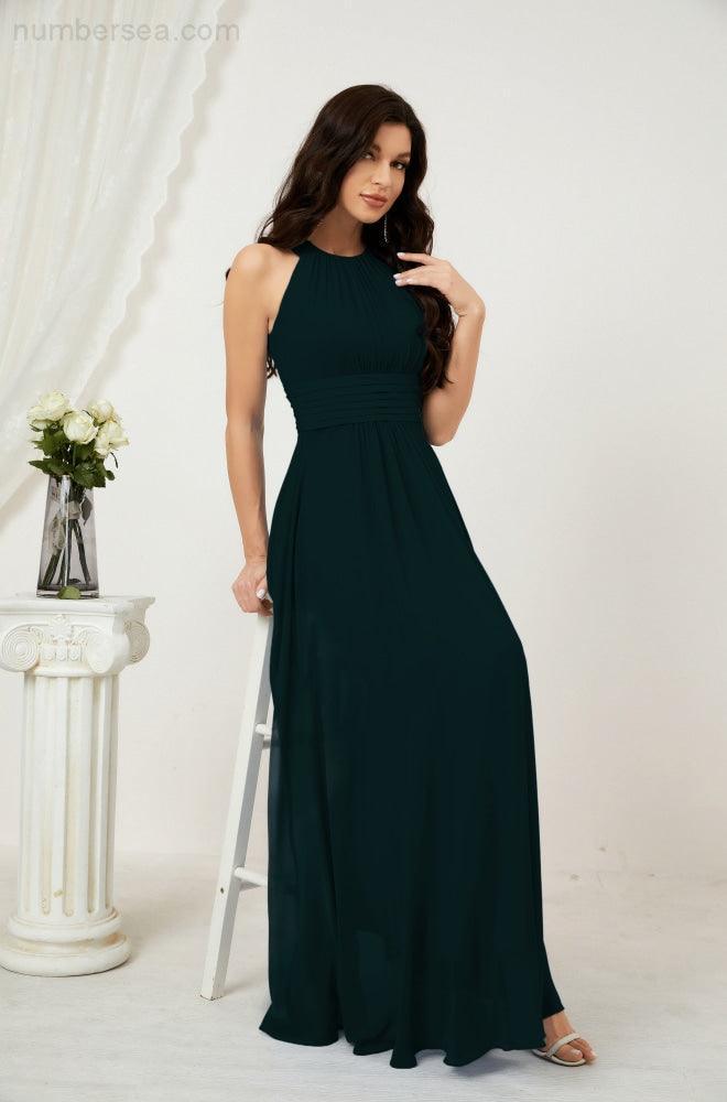 Numbersea Formal Party Gown Dress Chiffon Halter Long Sleeveless Bridesmaid Dresses 2802