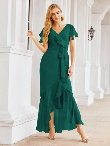 Baoleely Ruffled Bridesmaid Dresses Mermaid Formal Violin Evening Party Prom Gowns 28042