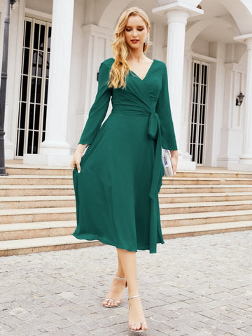 Robe de demoiselle d'honneur dos nu en V avec ceinture à la taille - Mère de la mariée - Invitée au mariage SY28031