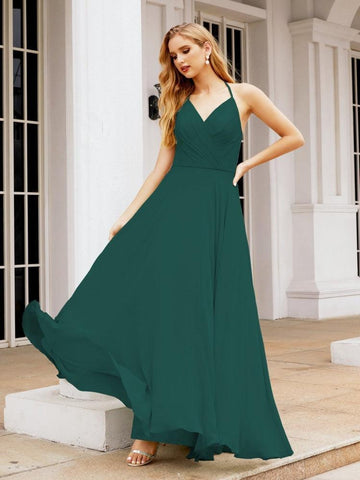 Baoleely Halter Chiffon Bridesmaid Dresses Wedding Appare Sleeveless Formal Prom Dress with Ruffled Back 28035