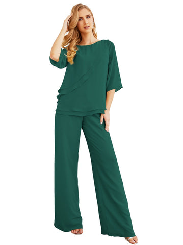 Baoleely Élégante robe mère de la mariée 2 pièces, grande taille, pantalon, volants, couches argentées, peignoir 28064