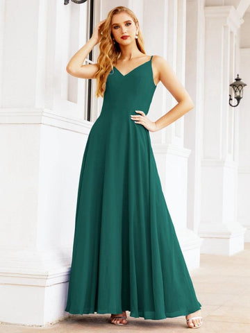 Baoleely Spaghetti Strap Bridesmaid Dresses V Neck Butterfly Back Fromal Evening Party Prom Gown 28036