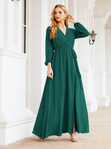 Robe de demoiselle d'honneur en mousseline Sunnderly pour femme, coupe trapèze, manches longues, robe de soirée formelle pour invitée de mariage SY28032 