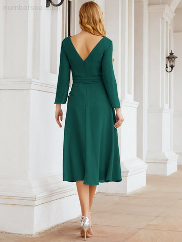 Robe de demoiselle d'honneur dos nu en V avec ceinture à la taille - Mère de la mariée - Invitée au mariage SY28031