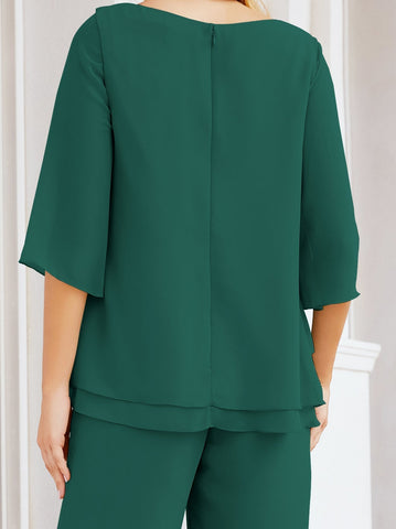 Baoleely Élégante robe mère de la mariée 2 pièces, grande taille, pantalon, volants, couches argentées, peignoir 28064