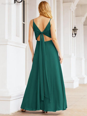 Baoleely Spaghetti Strap Bridesmaid Dresses V Neck Butterfly Back Fromal Evening Party Prom Gown 28036