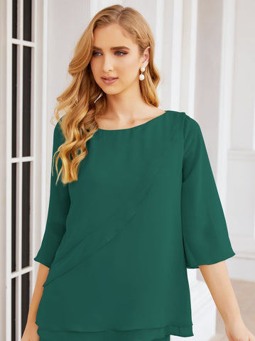 Baoleely Élégante robe mère de la mariée 2 pièces, grande taille, pantalon, volants, couches argentées, peignoir 28064