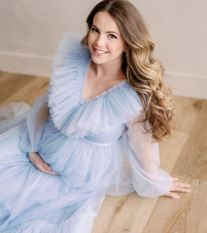 Tulle Baby Shower Light Blue Dress For Mommy