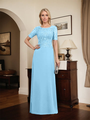 A-line Scoop Floor-Length Lace Chiffon Mother of the Bride Dress With Sequins