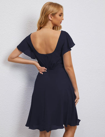 Robe de soirée dos nu, robe de bal formelle, longueur genou, manches courtes, robe de cocktail 28077 