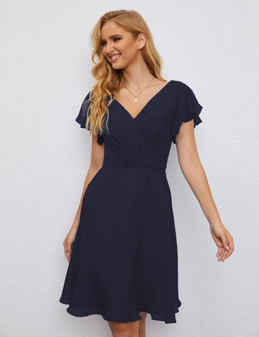 Robe de soirée dos nu, robe de bal formelle, longueur genou, manches courtes, robe de cocktail 28077 