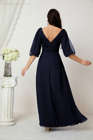 Baoleely  Formal Prom Gown Women V-Neck Chiffon Bridesmaid Dresses Long Bishop Sleeve Party Dress 2807