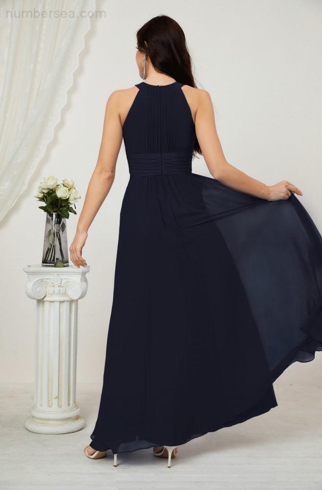 Numbersea Formal Party Gown Dress Chiffon Halter Long Sleeveless Bridesmaid Dresses 2802