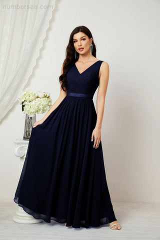 Women's Chiffon Long Bridesmaid Dresses A line Sleeveless Formal Prom Gown for Evening Party Homecoming Dresses 2808