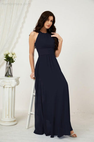 Baoleely Formal Party Gown Dress Chiffon Halter Long Sleeveless Bridesmaid Dresses 2802