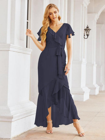 Baoleely Ruffled Bridesmaid Dresses Mermaid Formal Violin Evening Party Prom Gowns 28042