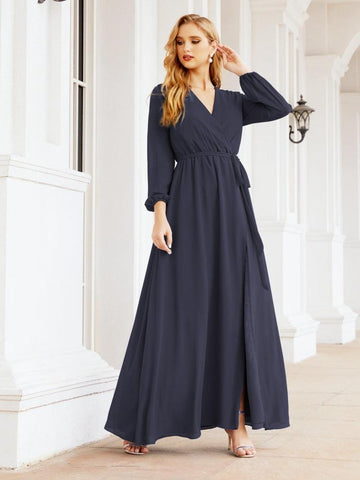 Robe de demoiselle d'honneur en mousseline Sunnderly pour femme, coupe trapèze, manches longues, robe de soirée formelle pour invitée de mariage SY28032 