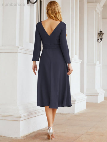 Robe de demoiselle d'honneur dos nu en V avec ceinture à la taille - Mère de la mariée - Invitée au mariage SY28031