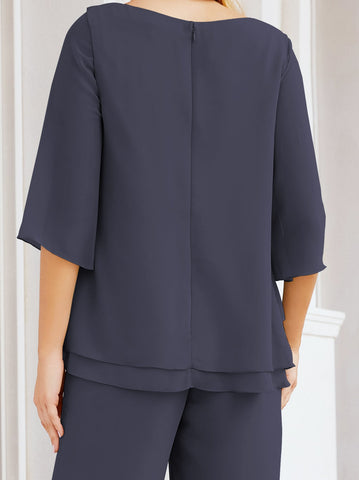 Baoleely Élégante robe mère de la mariée 2 pièces, grande taille, pantalon, volants, couches argentées, peignoir 28064