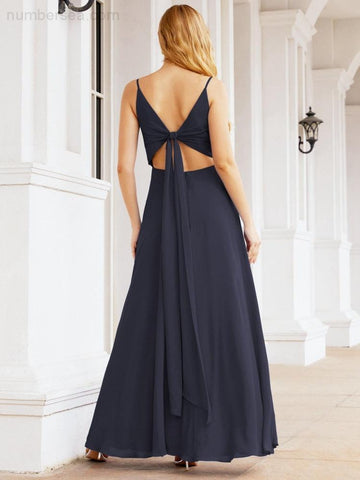 Baoleely Spaghetti Strap Bridesmaid Dresses V Neck Butterfly Back Fromal Evening Party Prom Gown 28036