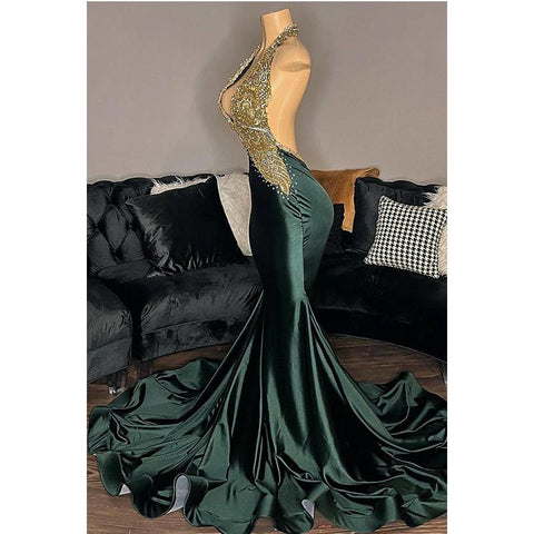 Vestido de fiesta de noche sexy y atractivo con escote en V, volantes, cuello halter, sin mangas y espalda descubierta.