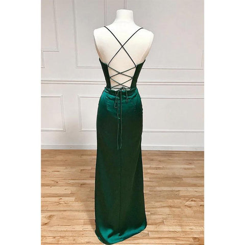 Vestido de fiesta largo con tirantes finos, pliegues y abertura alta 