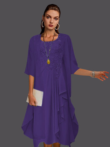 Two Piece A-Line Chiffon Lace Sleeveless Jacket Dresses with Pleats Appliques