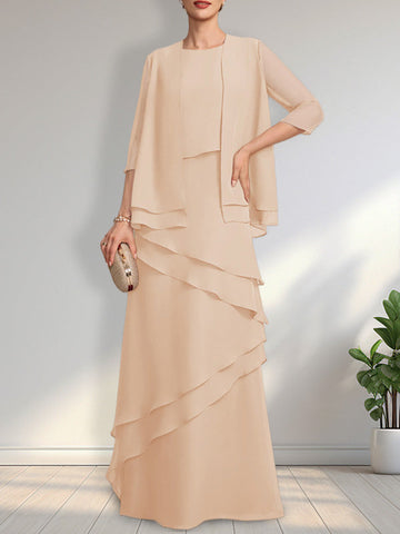 Sheath Scoop Floor-Length Chiffon Mother of the Bride Dress