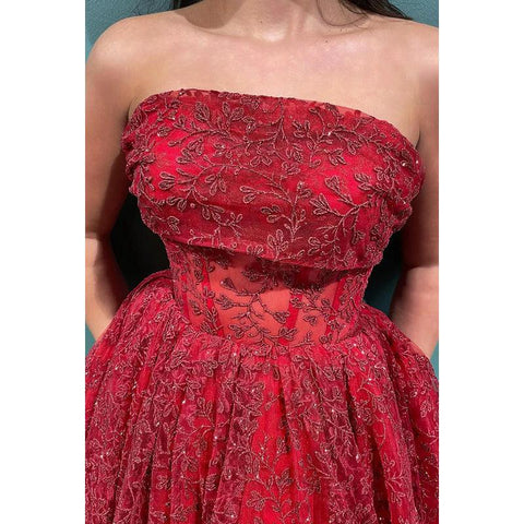 Vestido de fiesta glamuroso y dramático, corte A, estampado, hombros descubiertos, sin mangas