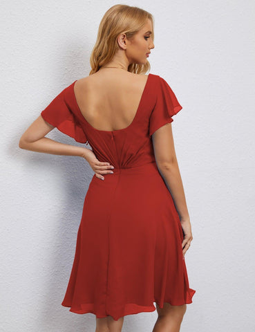 Robe de soirée dos nu, robe de bal formelle, longueur genou, manches courtes, robe de cocktail 28077 