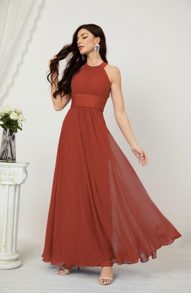 Numbersea Formal Party Gown Dress Chiffon Halter Long Sleeveless Bridesmaid Dresses 2802