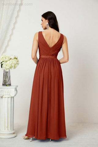 Women's Chiffon Long Bridesmaid Dresses A line Sleeveless Formal Prom Gown for Evening Party Homecoming Dresses 2808