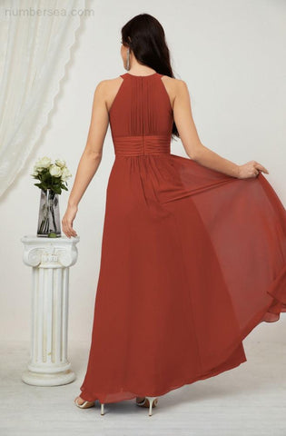 Baoleely Formal Party Gown Dress Chiffon Halter Long Sleeveless Bridesmaid Dresses 2802
