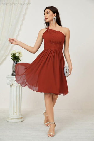 Baoleely Women Chiffon Short One Shoulder Bridesmaid Dress Formal Dresses for Party Homecoming 2804