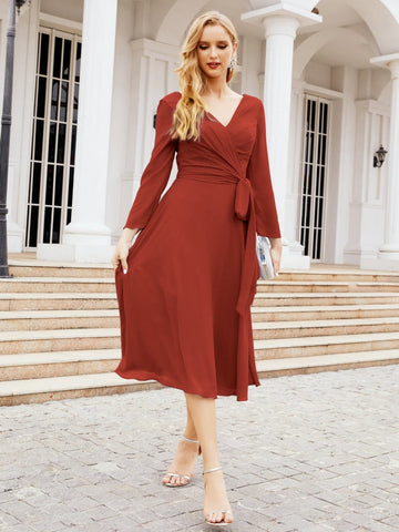 Robe de demoiselle d'honneur dos nu en V avec ceinture à la taille - Mère de la mariée - Invitée au mariage SY28031