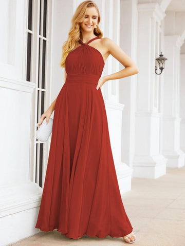 Baoleely Crisscross Halter Bridesmaid Dresses for Party Wedding Evening Prom Maxi Ball Gowns 28053