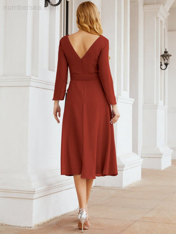 Robe de demoiselle d'honneur dos nu en V avec ceinture à la taille - Mère de la mariée - Invitée au mariage SY28031