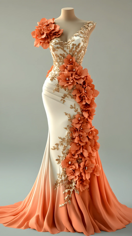 Vestido de noche de sirena de gasa con apliques de flores de peonía elegantes Y8567