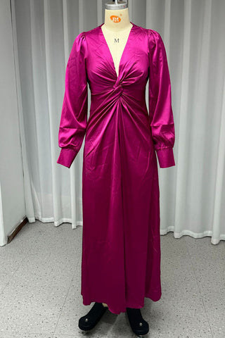 Vestidos de noche sexys de color liso con abertura y escote en V fruncido. 