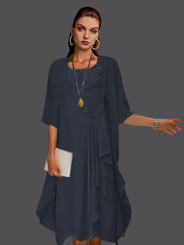 Two Piece A-Line Chiffon Lace Sleeveless Jacket Dresses with Pleats Appliques