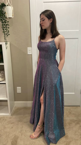 Vestido de noche de tirantes finos corte A, vestido de fiesta brillante Y426