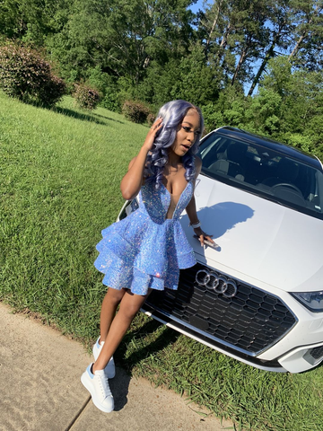 Vestido de fiesta de quinceañera con lentejuelas, corte en A, falda de capas, estilo popular Y07