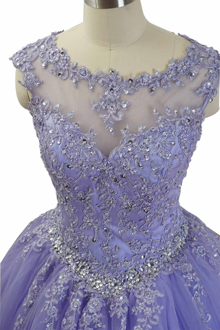 Magnifique robe de bal lavande à manches courtes, robe de quinceañera ornée d'appliqués de dentelle, robe de sweet 16 Y7341