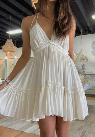 Vestido de fiesta de bienvenida con escote en V, corte en A, ideal para la playa (modelo Y2815)