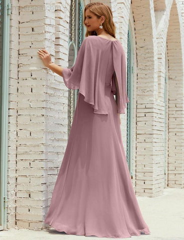 Robe de demoiselle d'honneur Sunnderly pour femme, manches longues, col en V, en mousseline, robe de cérémonie pour mariage SY28018