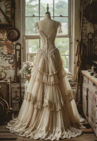 Vintage A Line Chiffon Lace Evening Dress Elegant Wedding Dress Y7720