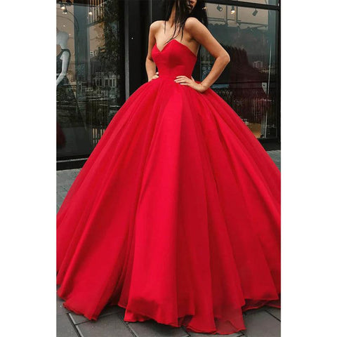 Robe de bal longue en tulle rouge à col en V, robe de soirée formelle 