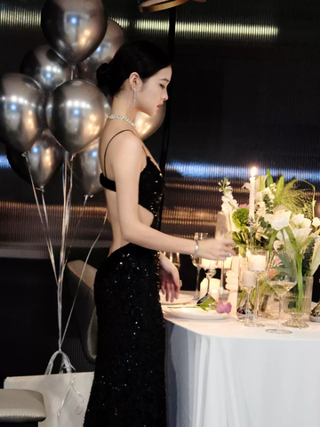 Vestido de noche negro con lentejuelas brillantes, sexy, sin espalda, modelo Y1124