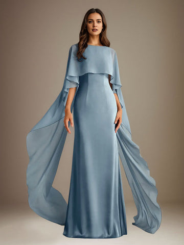 Sheath/Column Boatneck Floor-Length Chiffon Mother of the Bride Dress With Cascading Ruffles